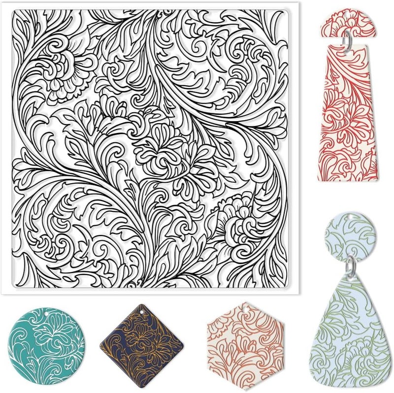 CHGCRAFT Clay Texture Mat Retro Floral Clay Texture Sheets Silicone Polymer Stamp Sheet Modeling Pattern Pad for Polymer Pattern Making Earrings Jewelry 5.5x5.5inch - Image 1